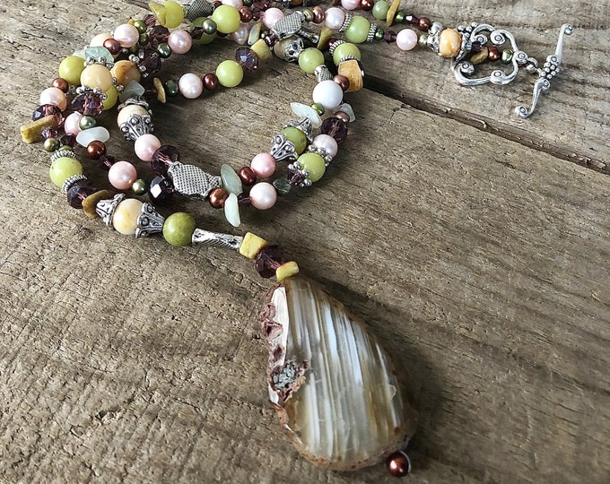 Freshwater Pearl, Jade, Crystal Quartz, & Agate Necklace