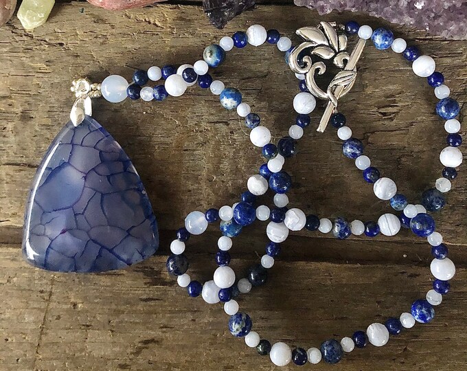 Blue Lace Agate & Lapis Lazuli Necklace - 26 inch