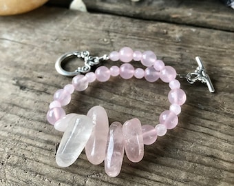 Rose Quartz Bracelet, Pink Quartz  Bracelet, Best Friend 30th Birthday Gift for Girlfriend, Boho Handmade Healing Crystal Jewelry