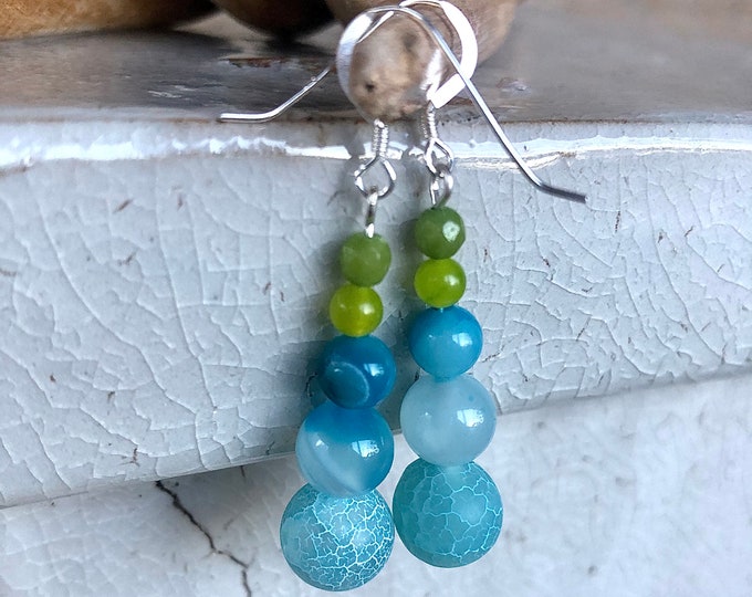 Blue Agate & Peridot Earrings - 2 inch