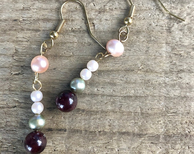 Garnet & Freshwater Pearl Earrings - 3 inch