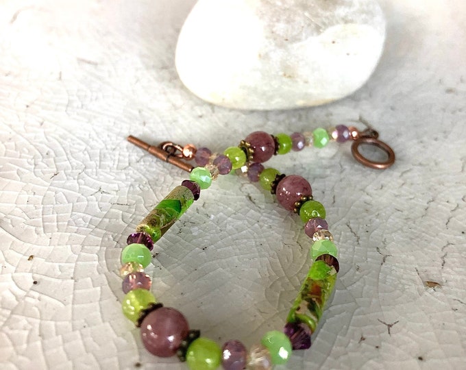 Quartz Crystal Jasper  Peridot & Lepidolite Bracelet