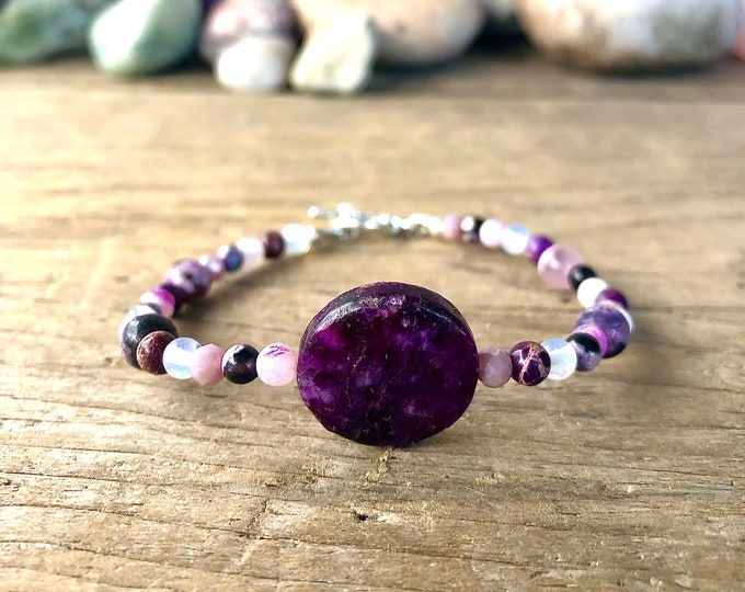 Lepidolite Angelite Agate & Quartz Crystal Bracelet