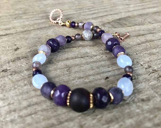 Purple Amethyst & Blue Lace Agate Bracelet - 8 inch*
