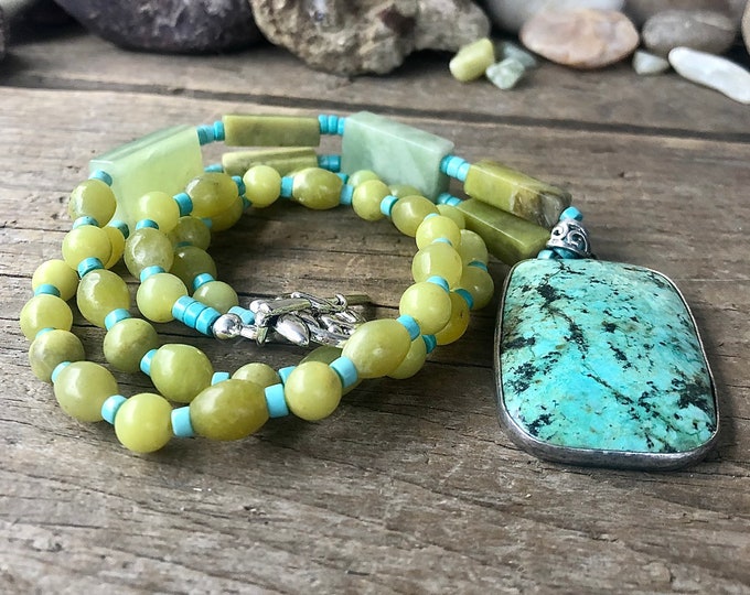 Turquoise & Jade Necklace - 30 inch