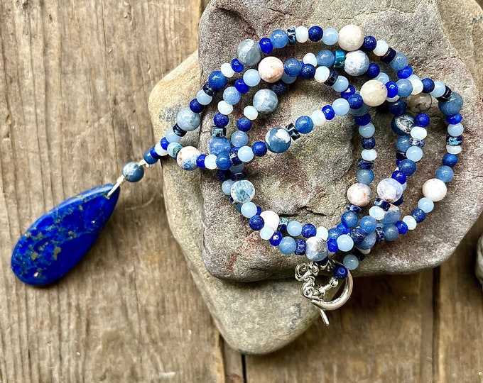 Lapis Lazuli, Quartz Crystal, Jasper, & Aventurine Necklace