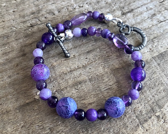 Purple Crazy Lace Agate & Amethyst Bracelet