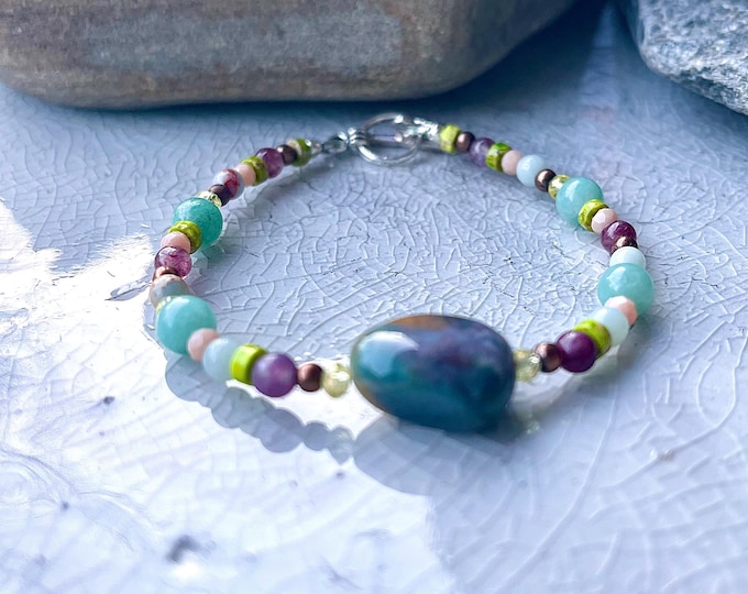 Amazonite Jasper Quartz Lepidolite Copper Bracelet