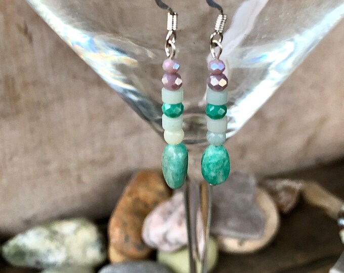 Amazonite  & Quartz Crystal Earrings, Boho Handmade Gemstone Earrings