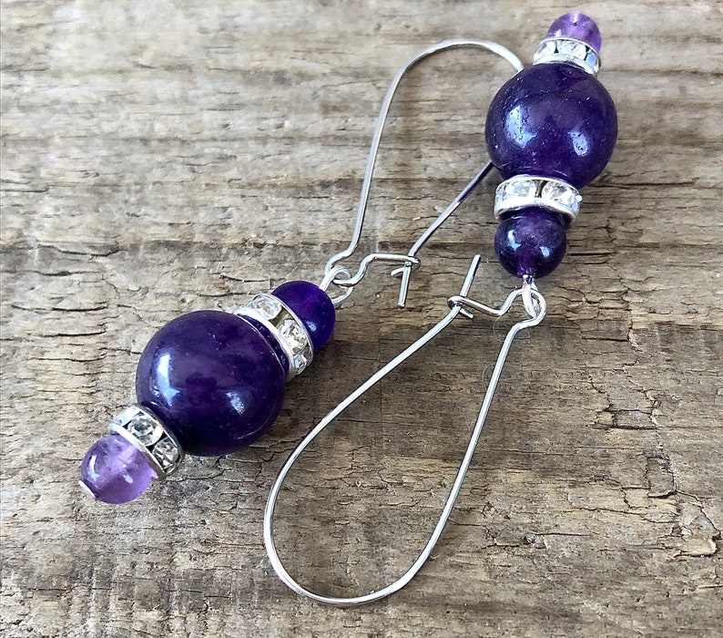Amethyst /& Crystal Earrings Handmade Gemstone Boho Hippie Healing Statement Earrings Birthday Gift for Her