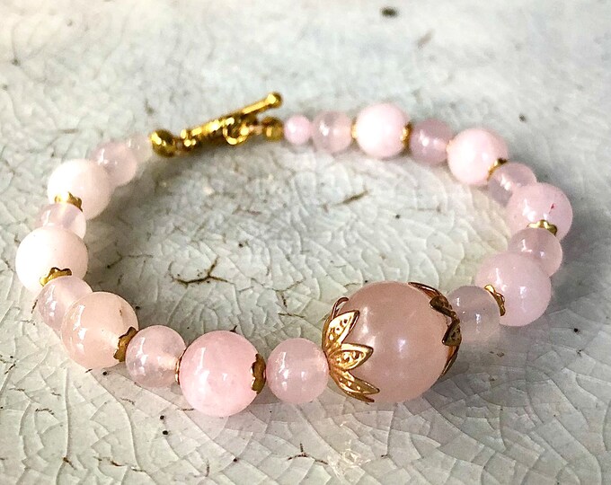 Rose Quartz & Gold Bracelet - 8 inch*