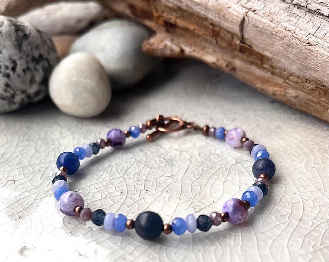 Bohemian Angelite, Agate & Lapis Lazuli Crystal Copper Bracelet