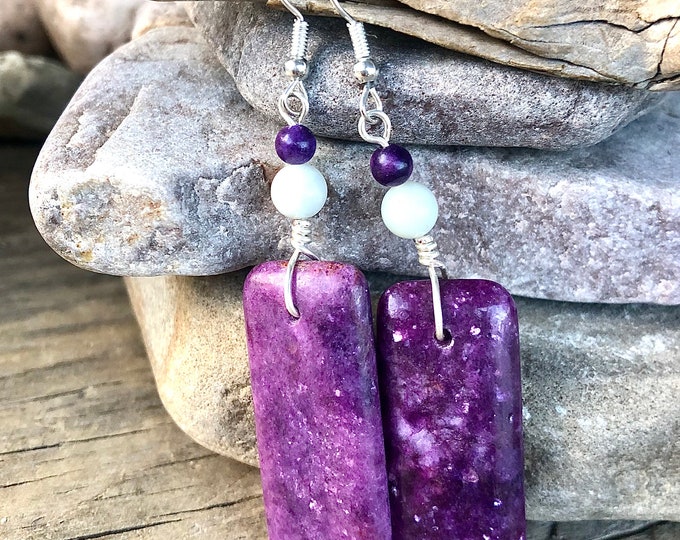 Lepidolite Amazonite & Agate  Drop Earrings