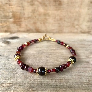 Rich Red Garnet & Gold Bracelet, January Birthstone Jewelry, Boho Handmade Gemstone Statement Jewelry, 25th Birthday Gift for Girlfriend