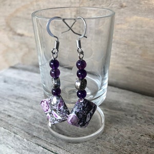 Amethyst /& Crystal Earrings Handmade Gemstone Boho Hippie Healing Statement Earrings Birthday Gift for Her