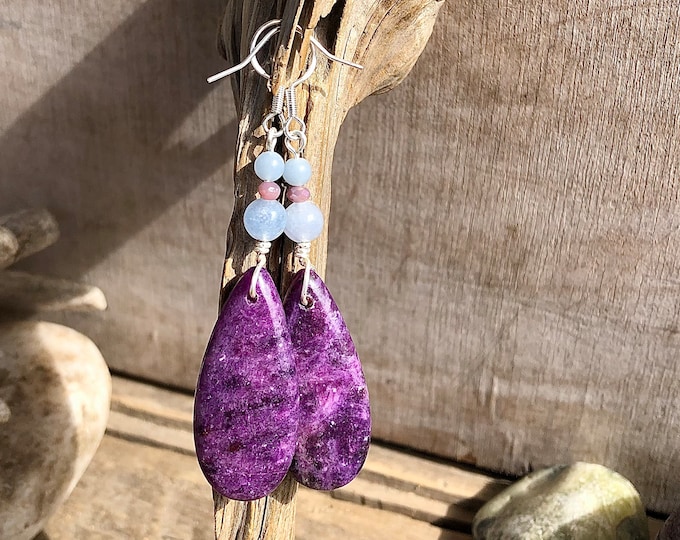 Lepidolite, Angelite & Quartz Crystal Earrings