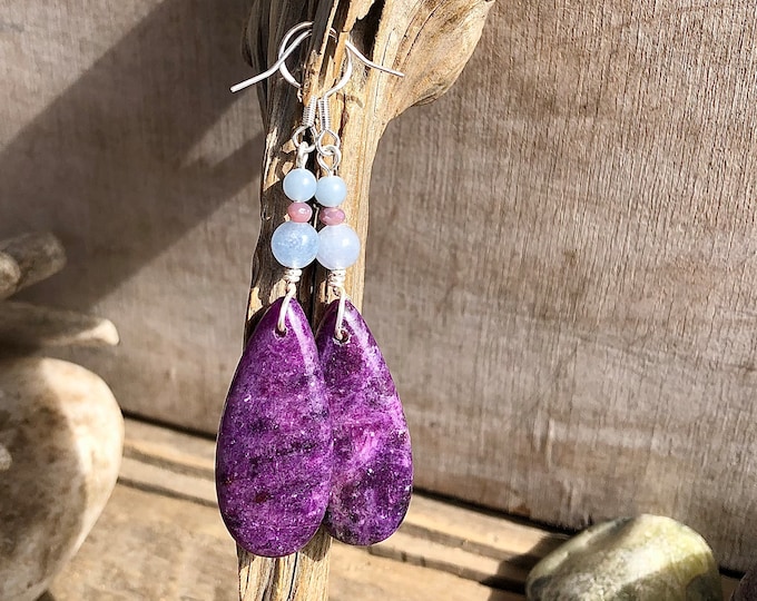 Lepidolite Angelite & Quartz Crystal Earrings