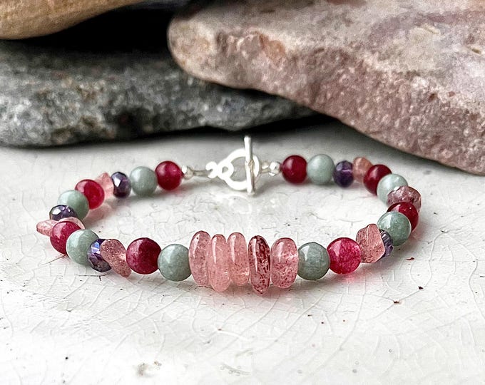 Burma Jade Watermelon Quartz & Garnet Bracelet