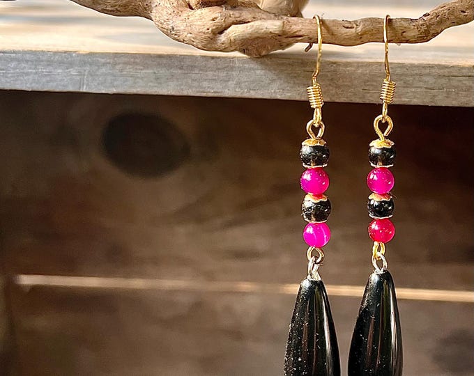 Black Onyx & Agate Drop Earrings