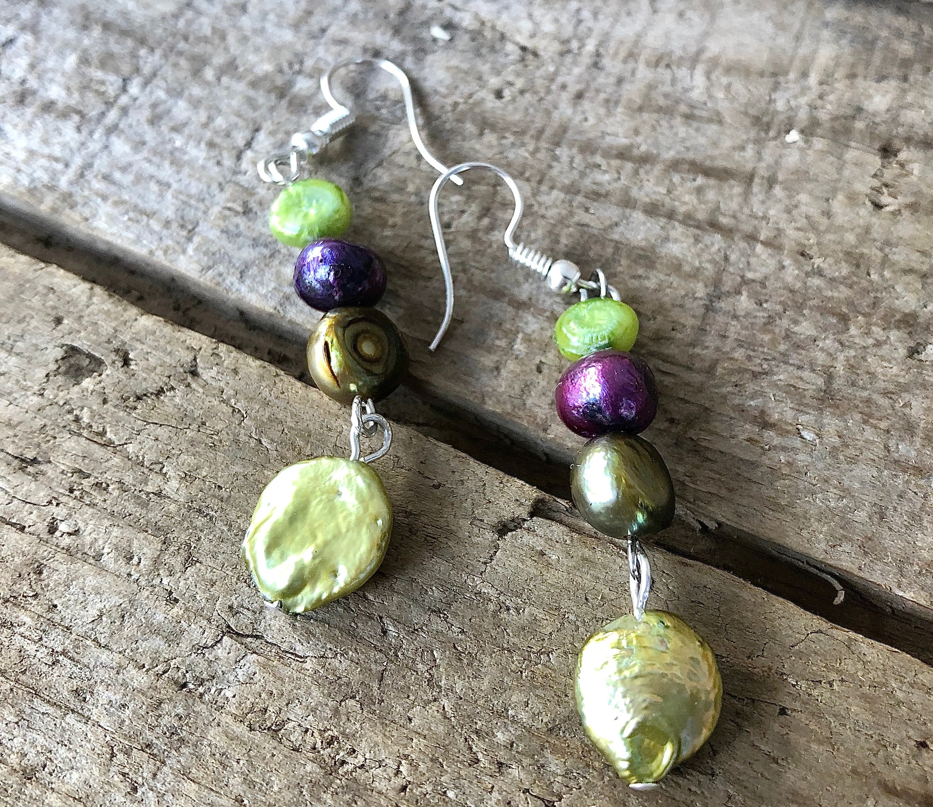 Grey Pink Monalisa stone & Fresh water pearl Earrings main image 0