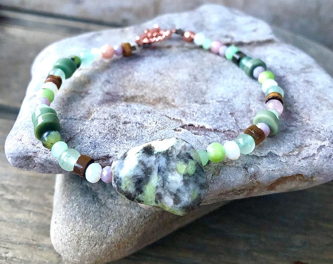 Jasper Tiger Eye Jade Aventurine Sunstone & Quartz Crystal Bracelet