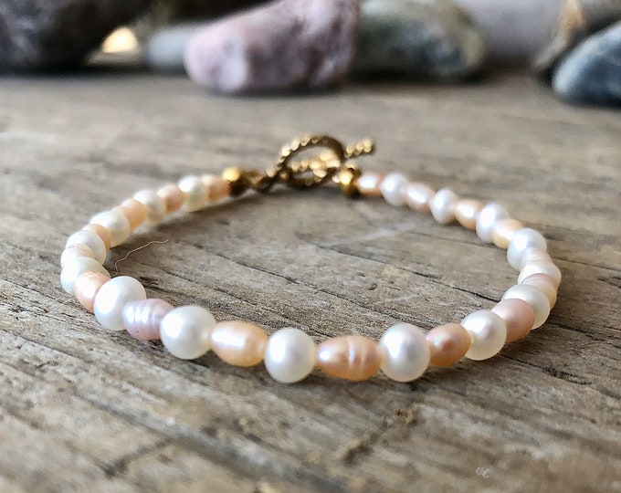 White and Champagne Freshwater Pearl Bracelet - 7.25 inch*