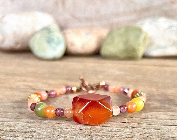 Agate, Carnelian, Jade, Lepidolite & Quartz Crystal Bracelet