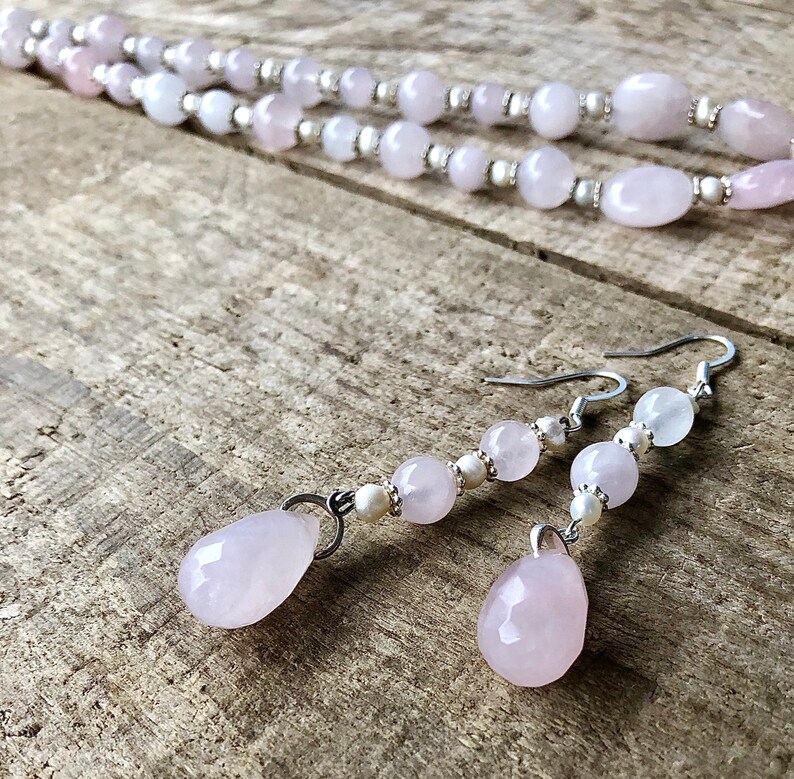 Pure Love Lucky Pink Quartz Gemstone Earrings Rose Quartz /& Pearl Earrings Mom Gift for Her Boho Pink Heart Chakra Jewelry