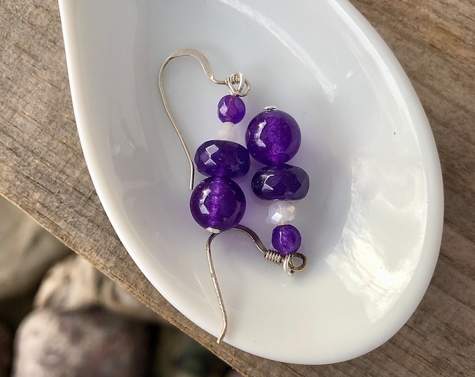 Blue Lace Agate, Amethyst & Quartz Crystal Earrings
