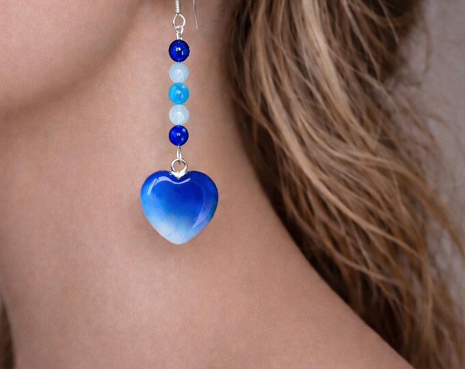 Agate & Quartz Crystal Heart Earrings