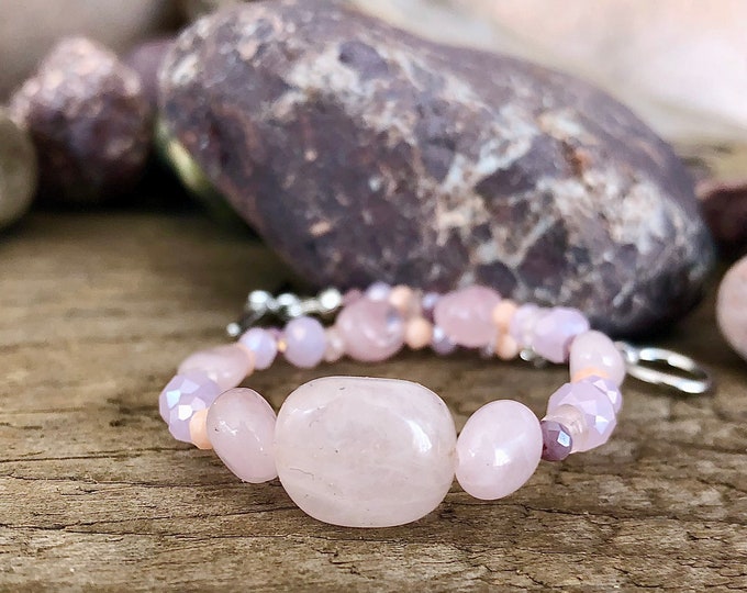 Pink Rose & Quartz Crystal Bracelet - 8 inch*