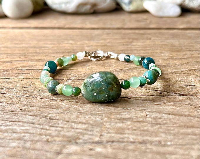Jasper, Moss Agate, Quartz Crystal, Emerald Aventurine Bracelet