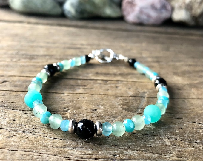 Onyx Aventurine Amazonite & Quartz Crystal Bracelet - 7.5 inch*