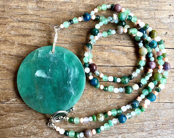 Jadeite, Moss Agate, Quartz Crystal, Jade & Aventurine Necklace