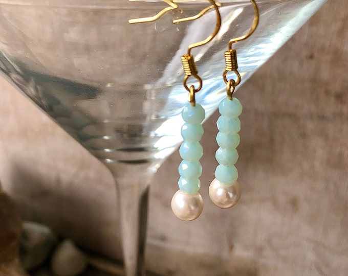 Freshwater Pearl & Quartz Crystal Drop Earrings