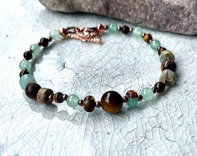 Tiger Eye, Aventurine, Jasper & Copper Bracelet