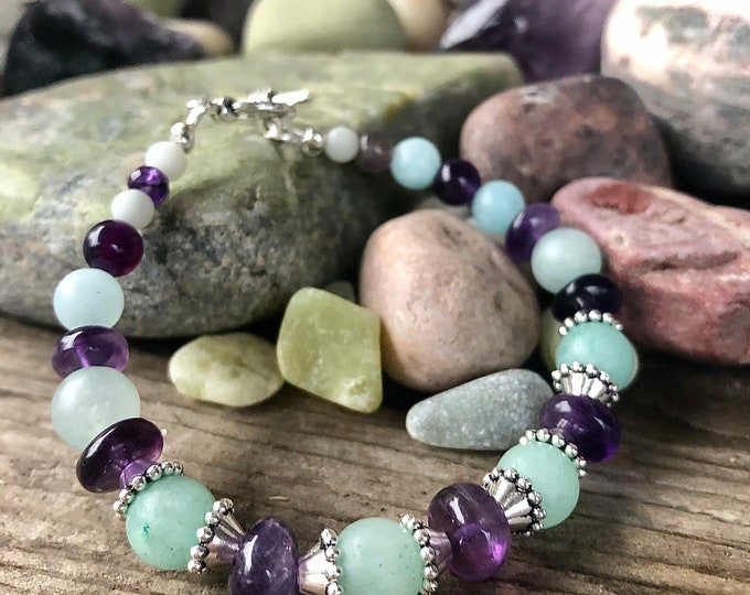 Blue Amazonite & Purple Amethyst Bracelet - 8 inch*