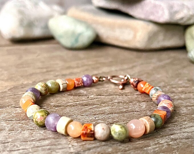 Jasper, Carnelian, Sunstone, Unakite, Lepidolite & Jade Bracelet,