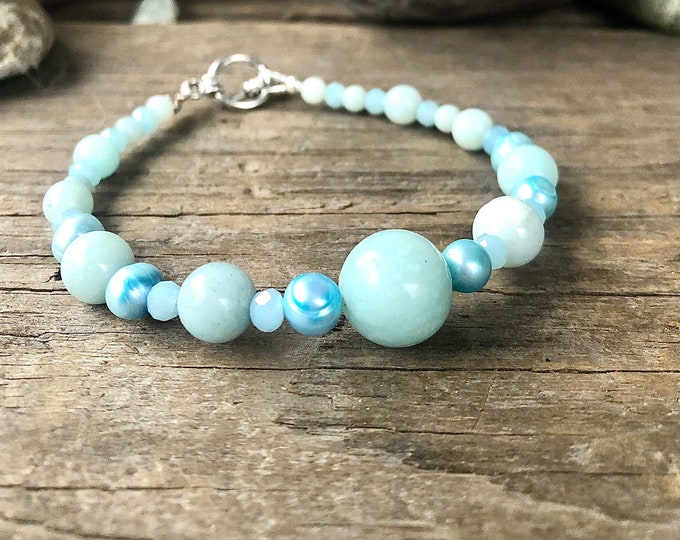 Freshwater Pearl & Amazonite Bracelet - 7.5 inch*