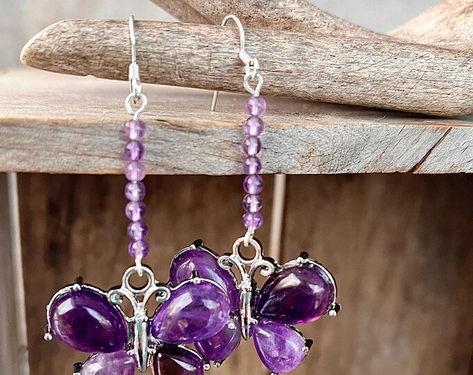 Purple Amethyst Butterfly Drop Earrings