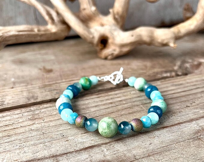 Amazonite Burma Jade Apatite Agate Druzy & Quartz Crystal Bracelet