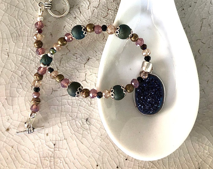 Titanium Agate Druzy & Quartz Crystal Bracelet - 8 inch*