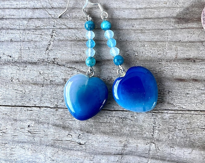 Agate & Quartz Crystal Heart Earrings