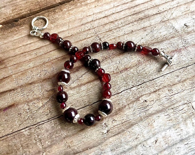Deep Red Garnet & Silver Gemstone Bracelet