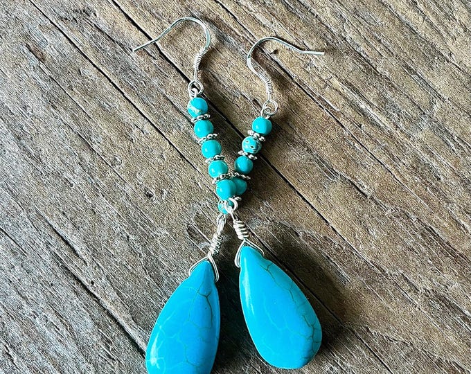 Turquoise, Jasper, Howlite, Copper & Sunstone Earrings