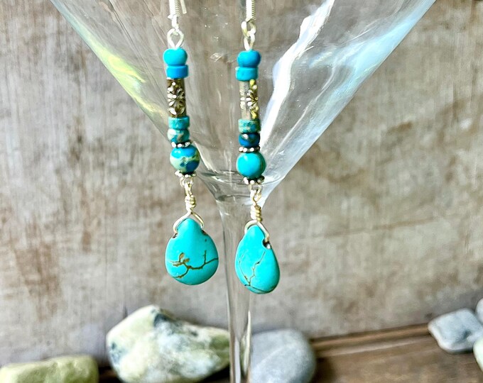 Turquoise, Jasper, Howlite & Silver Earrings