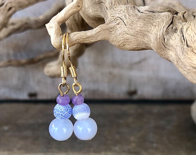Angelite Agate & Amethyst Earrings