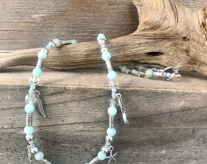 Blue Amazonite Crystal Necklace with Silver Charm