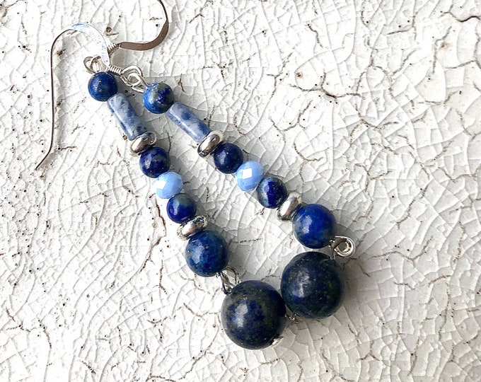 Lapis Lazuli Sodalite & Quartz Crystal Earrings - 2.75 inch