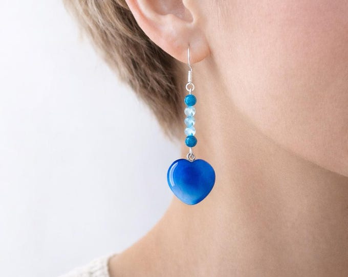 Agate & Quartz Crystal Heart Earrings